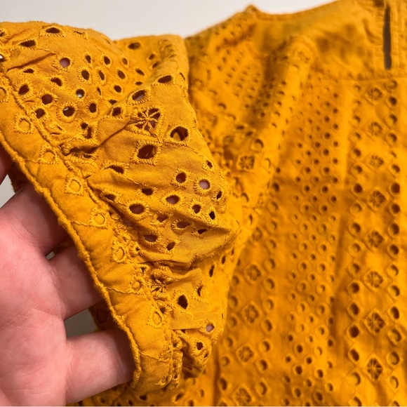 J. Crew Women's Eyelet Blouse Mustard Yellow Medium Shortsleeve - Picture 5 of 6